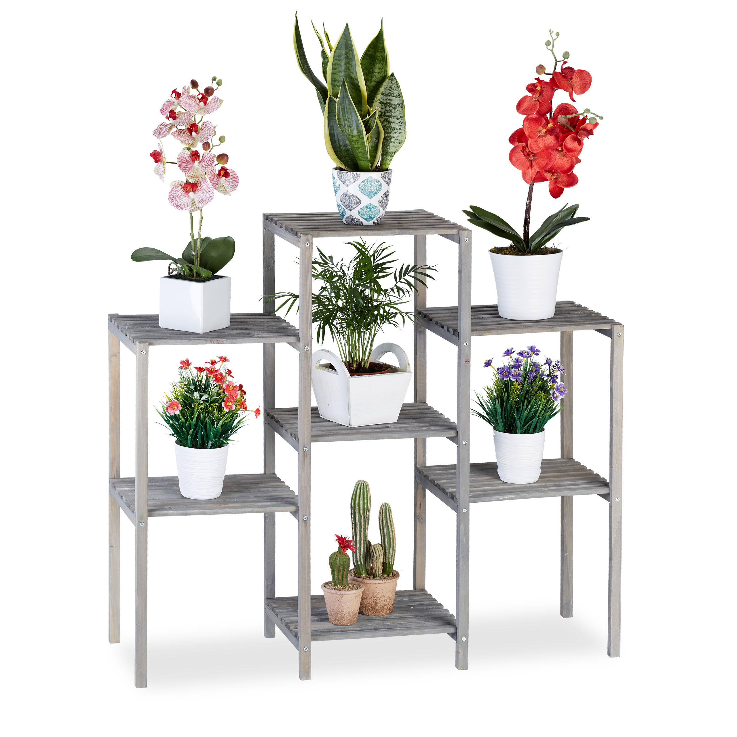 BLUMENREGAL - Grau, Holz (95/86/29cm) - Relaxdays