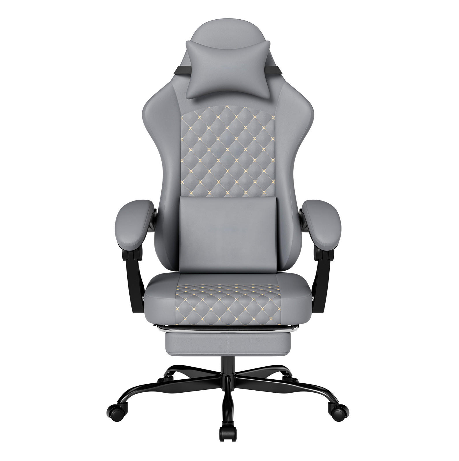 GAMING-STUHL ergonomisch verstellbar Leder Grau mit Fußstütze - Grau, Kunststoff (63/120.5/58.5cm) - Meubliv