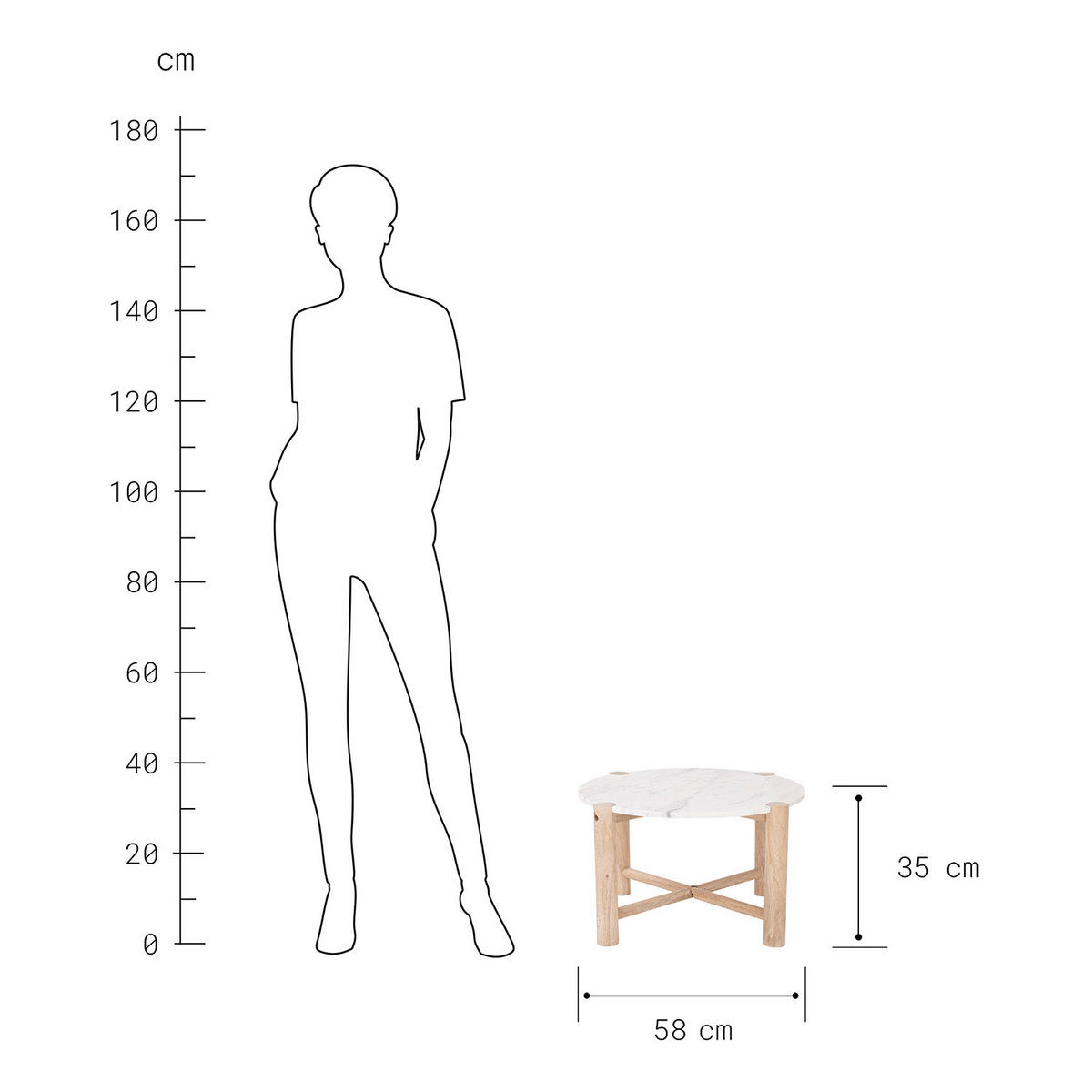 BEISTELLTISCH Marvelous - Braun/Weiß, Stein (59/59/35cm) - Butlers