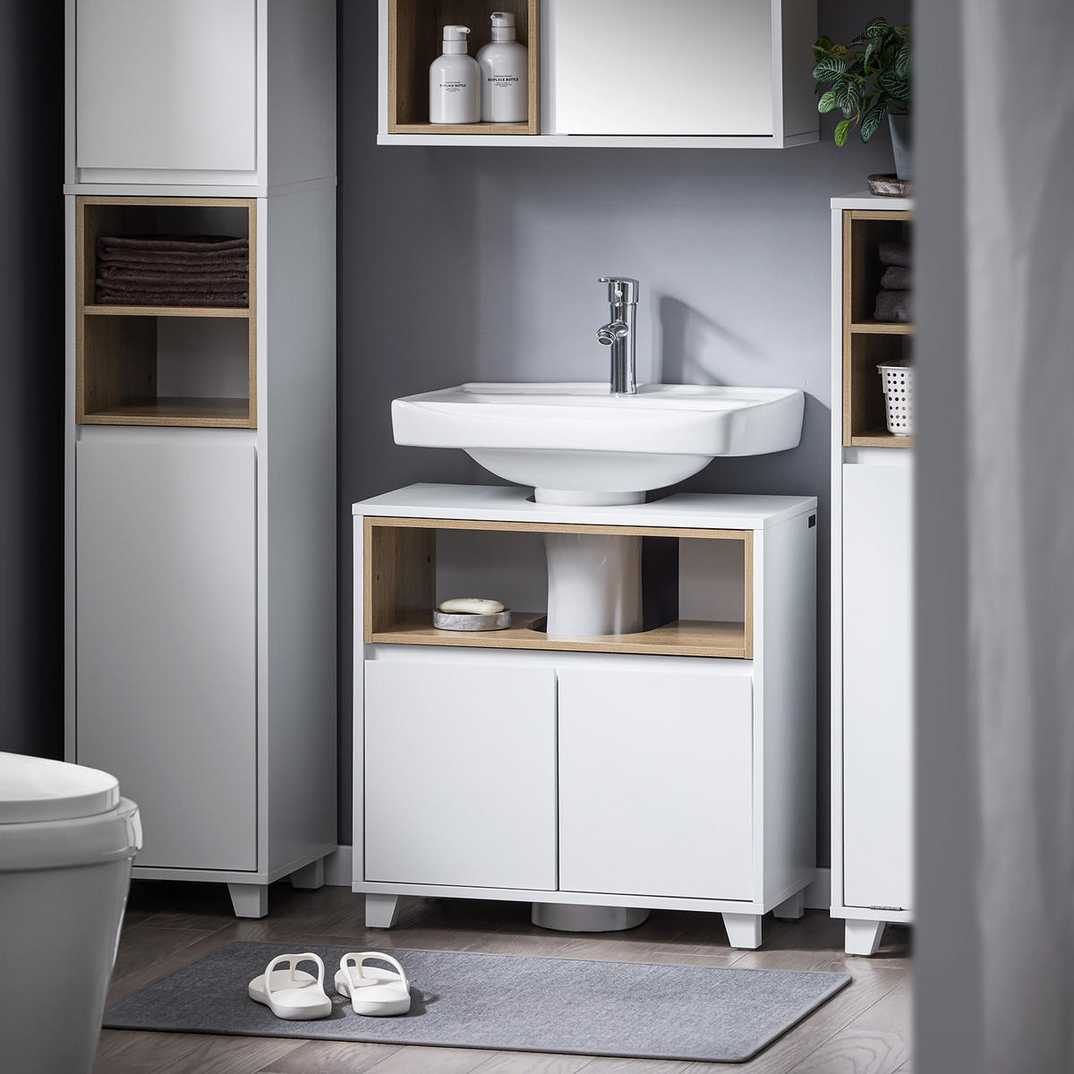 WASCHBECKENUNTERSCHRANK Weiß 60cm - Weiß, Holzwerkstoff (60/61/30cm) - SoBuy