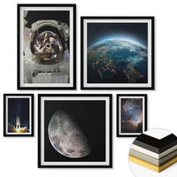 WANDBILDER 5er-Set - 50x50 cm & 20x30 cm & 40x60 cm Schwarzer Rahmen - Weltraum Erde Rakete Galaxie - Schwarz, Kunststoff (40/60cm) - ArtPrintCave