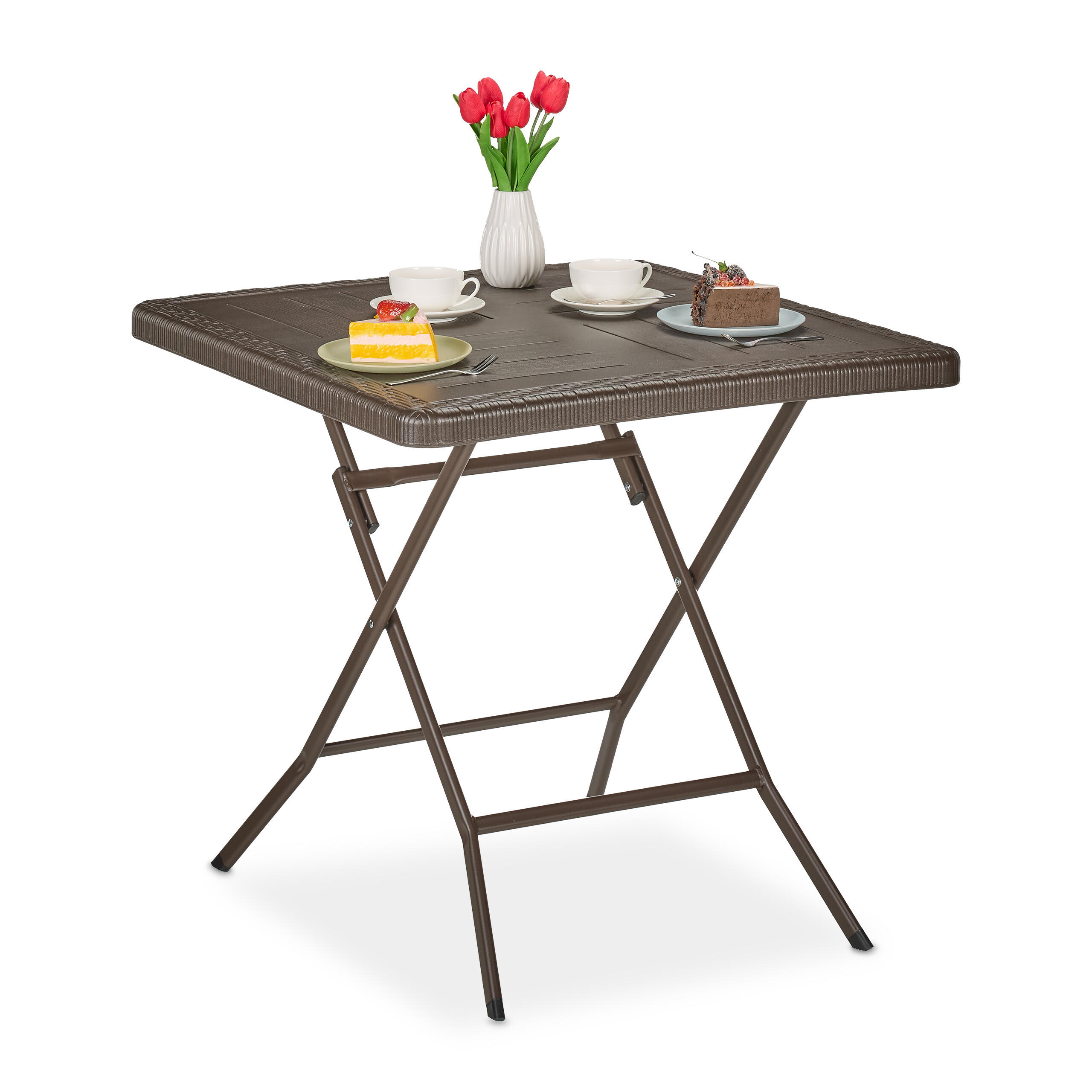 GARTENTISCH - Braun, Kunststoff/Metall (78/78/74cm) - Relaxdays