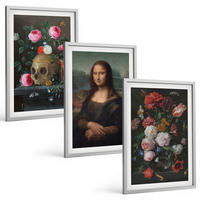 BILDER SET 3er Set - 40x60 cm Silberner Rahmen - Blumenschädel-Porträt Mona Lisa - Silberfarben, Kunststoff (40/60cm) - TULUP