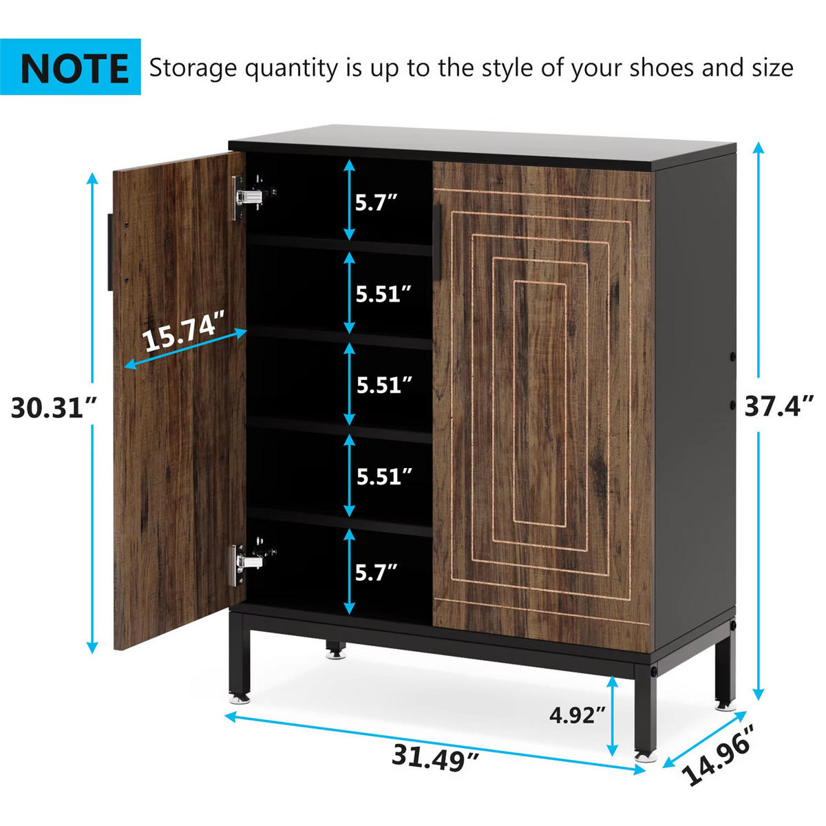 SCHUHSCHRANK 6 Ebenen mit Türen & Ablage - Braun, Holz (80/95/38cm) - Kaket