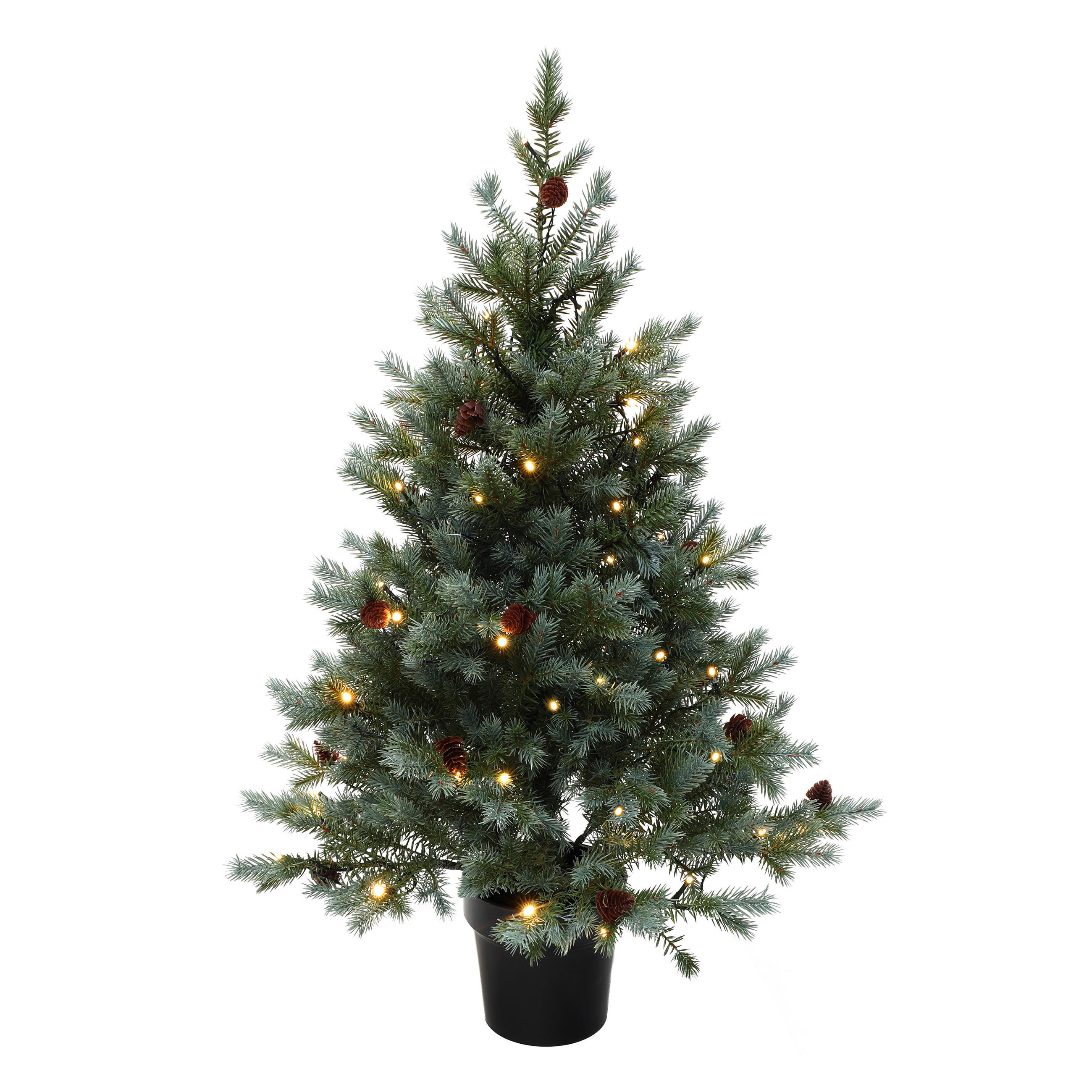 KÜNSTLICHER Weihnachtsbaum mit Beleuchtung 90 cm, Schwarzer Kunststofftopf - Grün, Kunststoff (63/90/63cm) - Hometopia