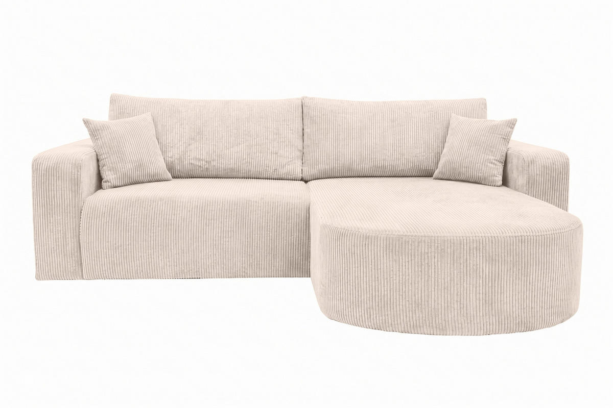 ECKSOFA Mit Schlaffunktion, Cordstoff Poso, Beige, Rechts, ROUND ONE - Creme, Holz (244/175cm) - Kaiser Möbel