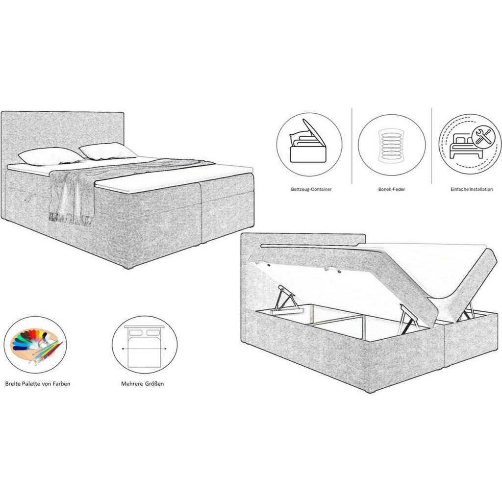 Thumbnail - Kaiser Möbel Boxbett, Hellblau, Holz, H3, 180x200 cm, Schlafzimmer, Betten, Boxspringbetten