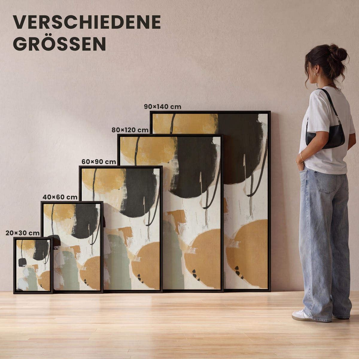 LEINWAND Bilder mit Rahmen - Farbe - Abstrakt - Farben - 60x90 - Currygelb, Textil (60/90cm) - MuchoWow