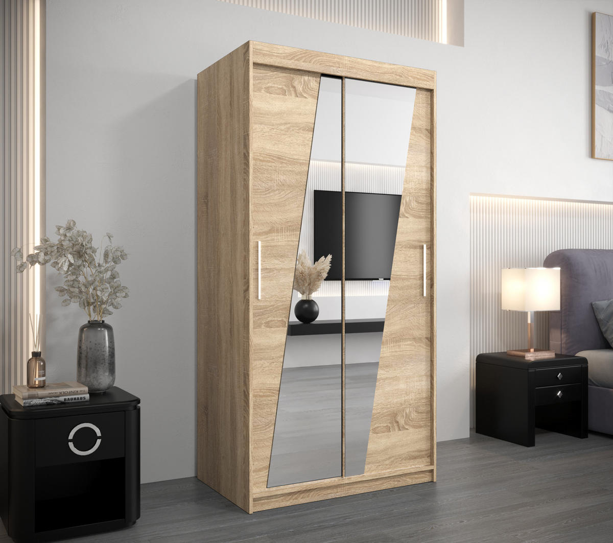 SCHWEBETÜRENSCHRANK 200/100/62 2-türig - Silberfarben/Sonoma Eiche, Holz/Kunststoff (100/200/62cm) - MÖBEL KRYSPOL