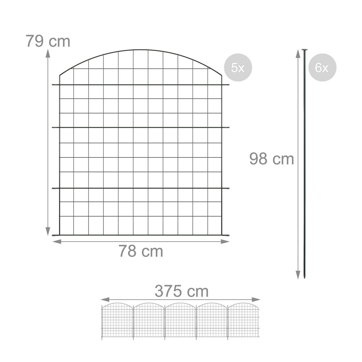 TEICHZAUN-SET - Schwarz, Metall (375/79cm) - Relaxdays