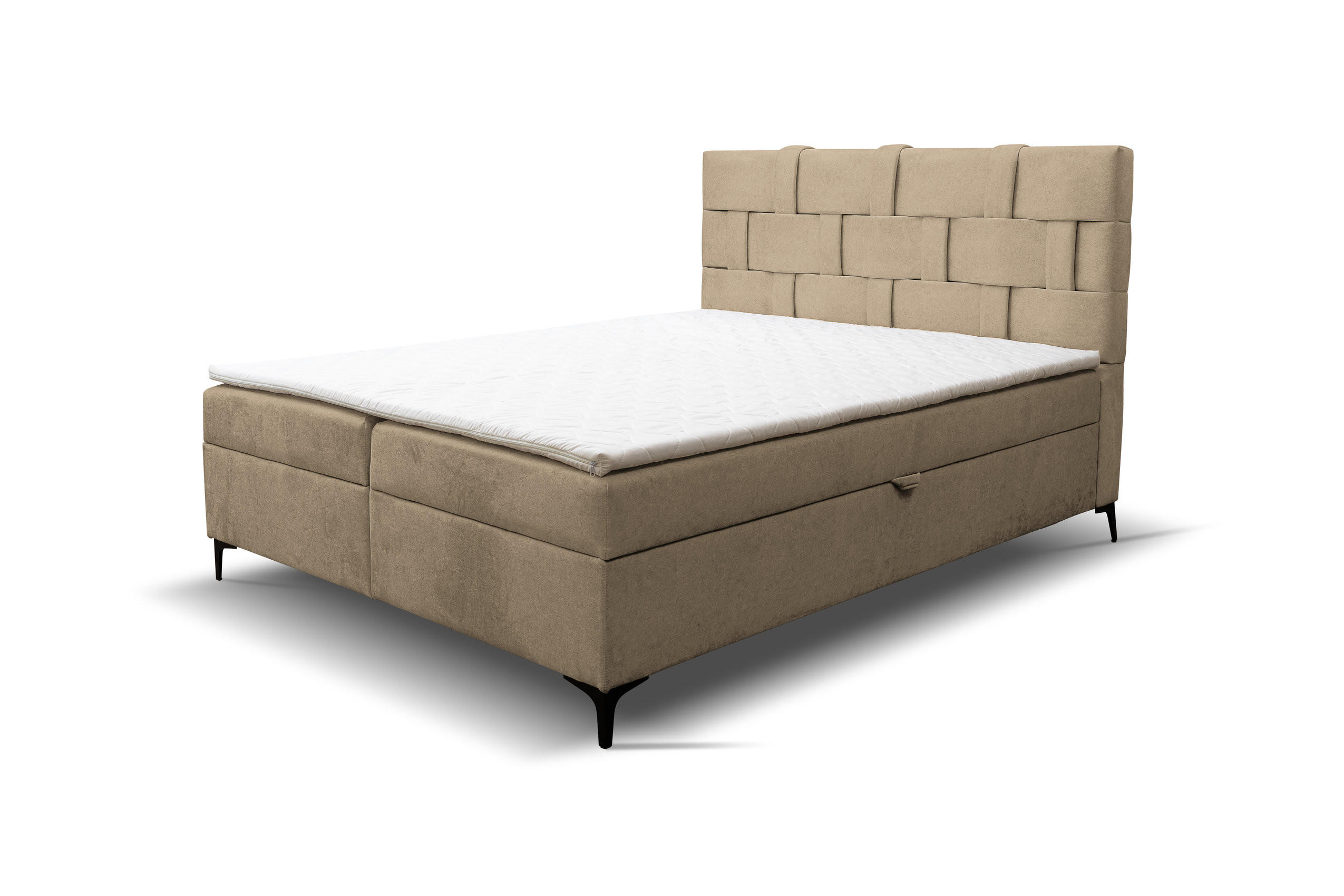 BOXBETT Charlotte mit 2 Bettkästen, Maße: 160x200 cm, Farbe: Braun, Velourstoff, mit Bonell-Matratze inkl. Topper - Braun, Holz/Kunststoff (160/200cm) - VENASI MÖBEL