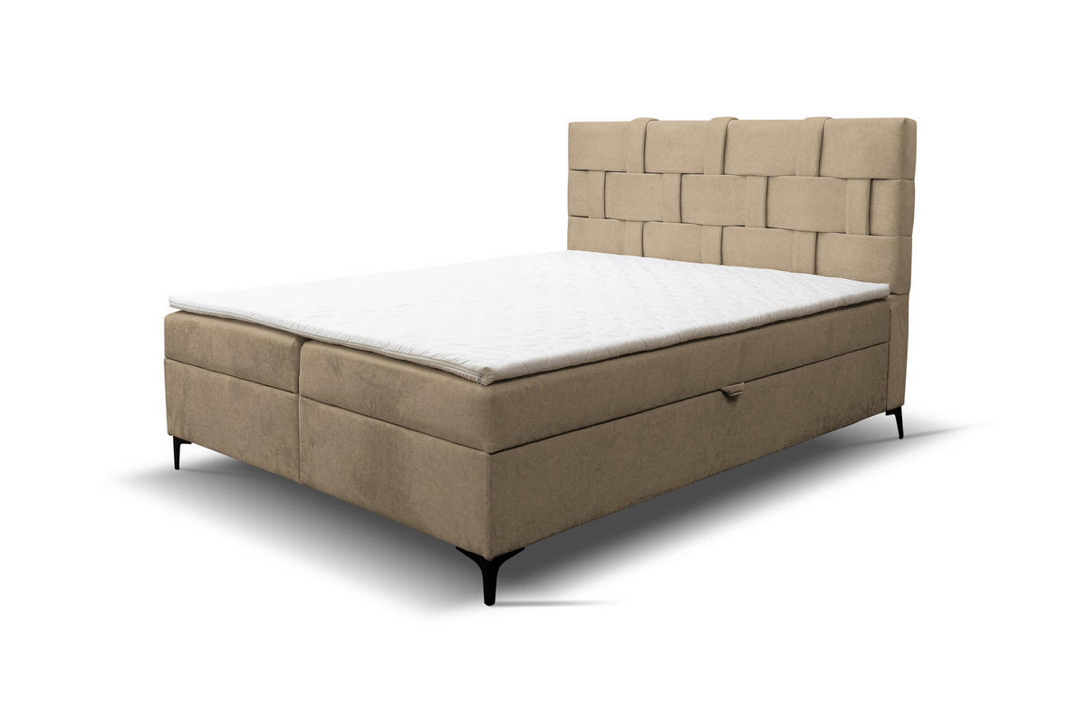 BOXBETT Charlotte mit 2 Bettkästen, Maße: 160x200 cm, Farbe: Braun, Velourstoff, mit Bonell-Matratze inkl. Topper - Braun, Holz/Kunststoff (160/200cm) - VENASI MÖBEL