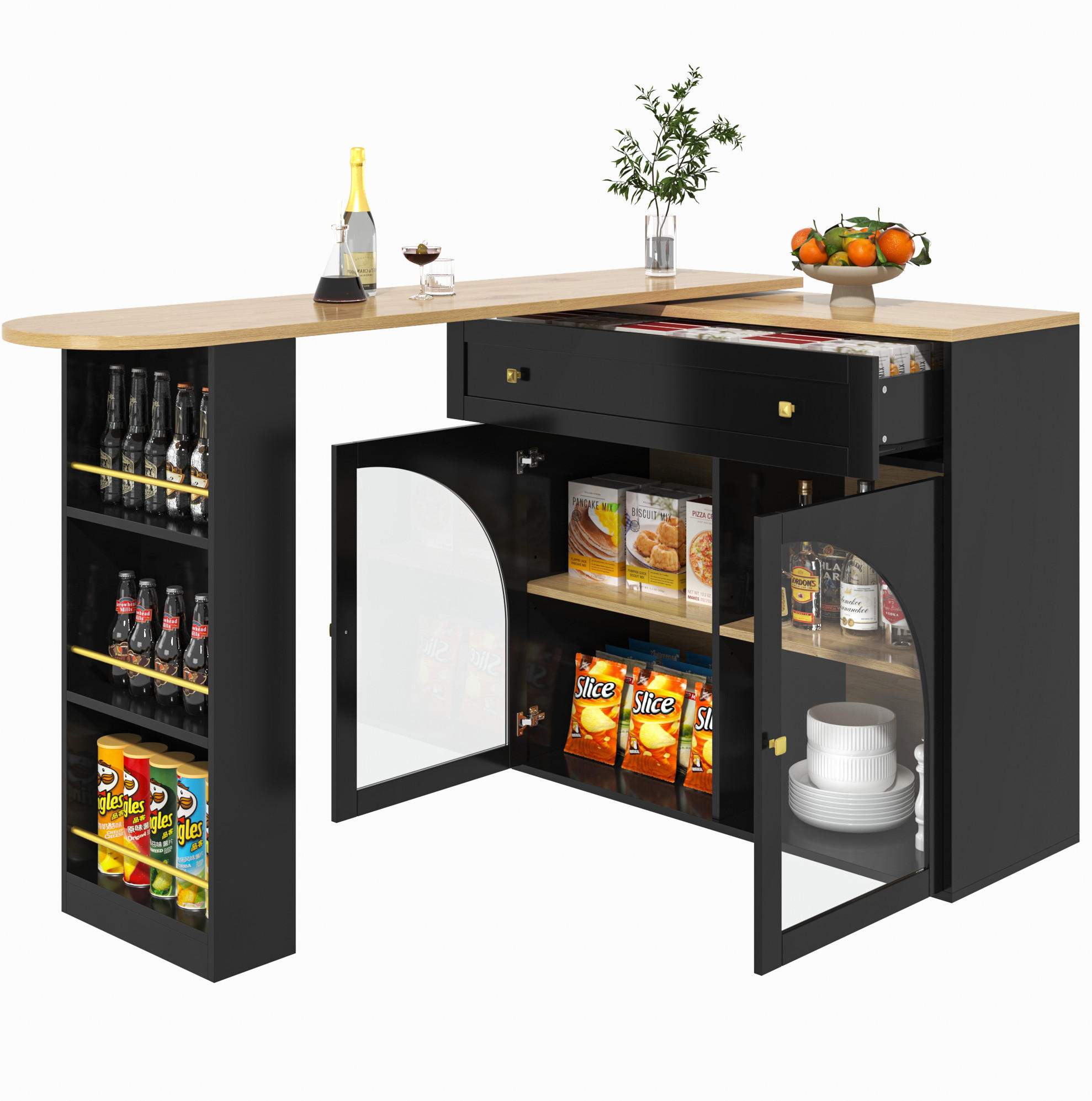 BARTISCH, MDF ausziehbar 138-204/39/104 cm mit Stauraum & 360° drehbar, Schwarz - Schwarz, Holzwerkstoff (39/104/138cm) - Redom