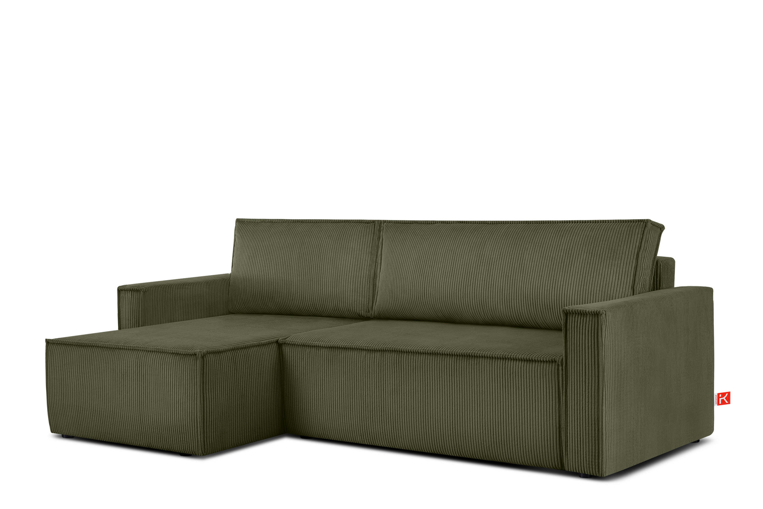 ECKSOFA-LINKS/RECHTS NAPI Schlaffunktion mit Cordbezug, grün - Schwarz/Olivgrün, Textil (246/148cm) - KONSIMO®