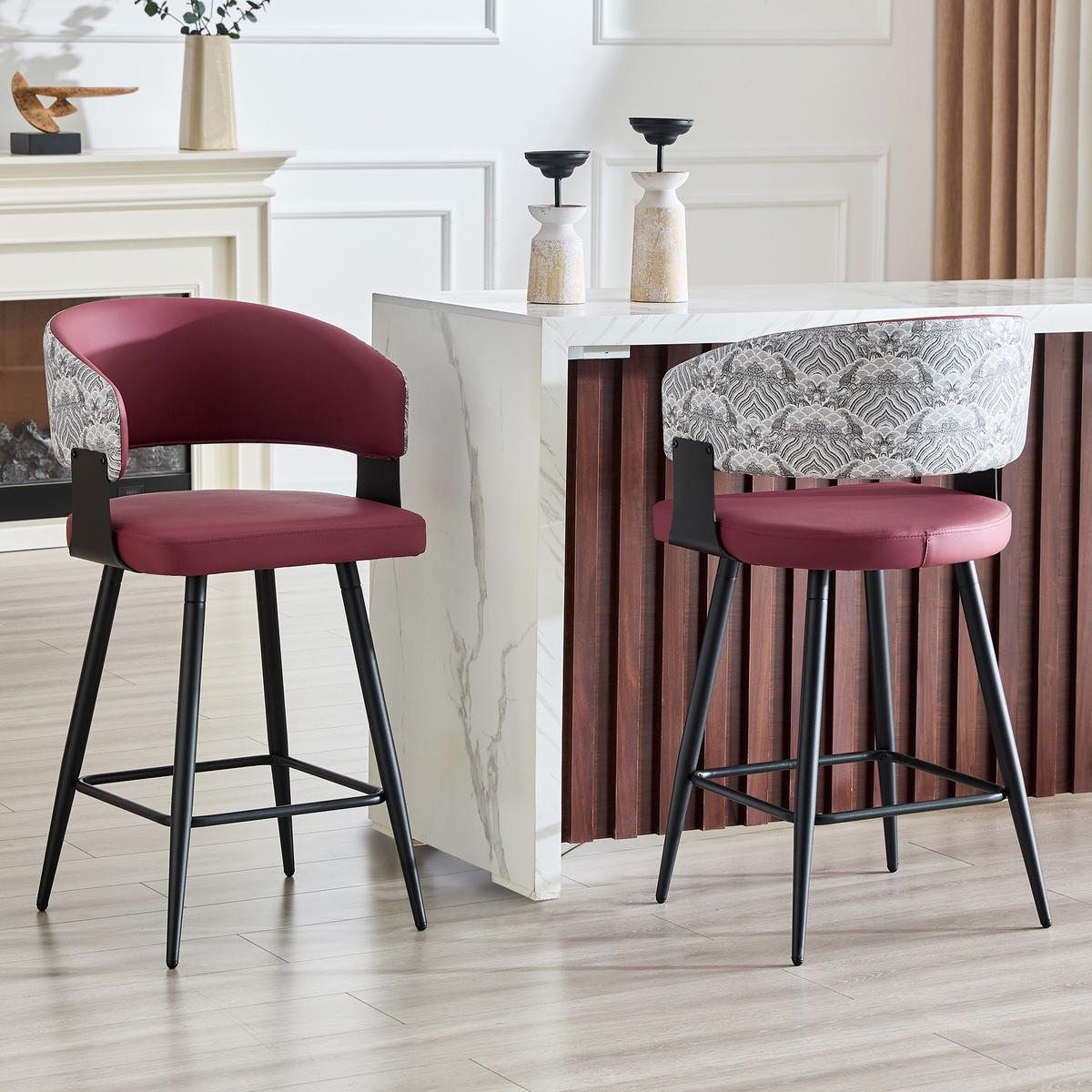 BARHOCKER DE-36674 2er Set mit PU-Bezug und Metallgestell Rot - Rot, Metall (47/94.5/46cm) - ComfortXL