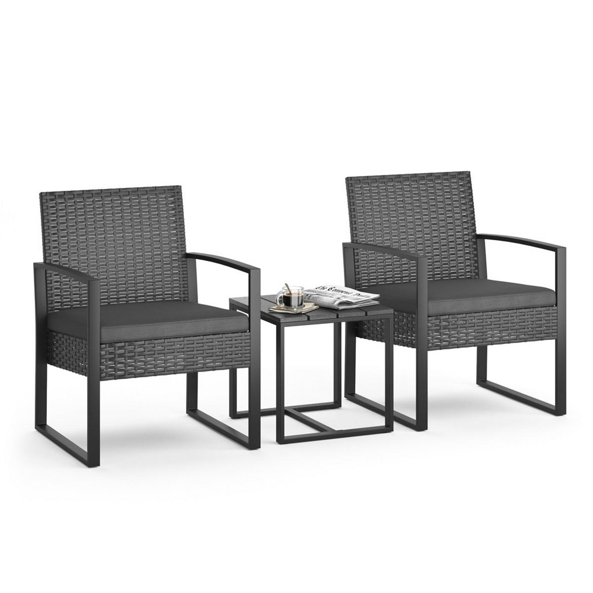 GARTENMÖBEL-SET Anthrazit 3 Teile, mit Tisch - Anthrazit, Kunststoff - OK-Living