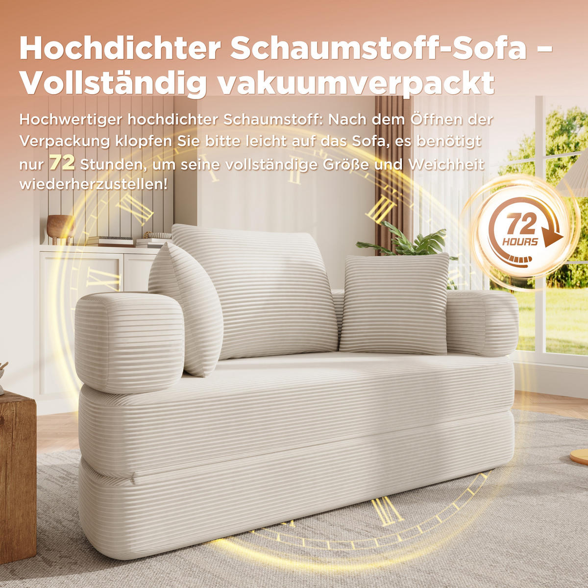 FALTSOFA, freistehendes Klappbett – mit Kissen, modulares Sofa, 173 x 176 cm - Beige, Textil (173/60/88cm) - Vallsero