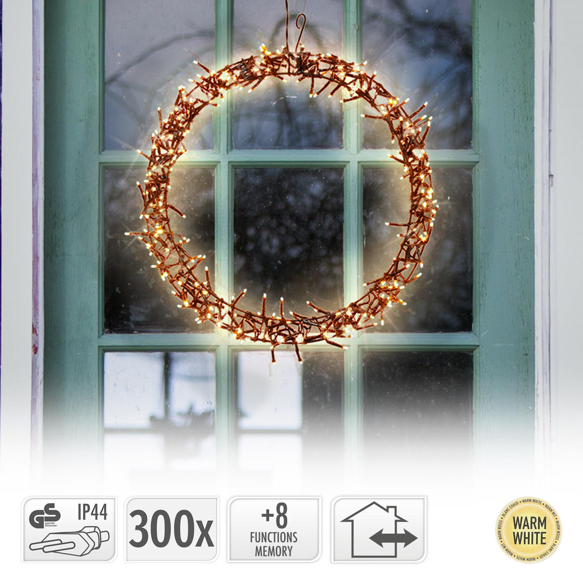 WEIHNACHTSKRANZ Ø38 cm mit 300 LED - Schwarz, Kunststoff (5.5/38/38cm) - ECD-Germany