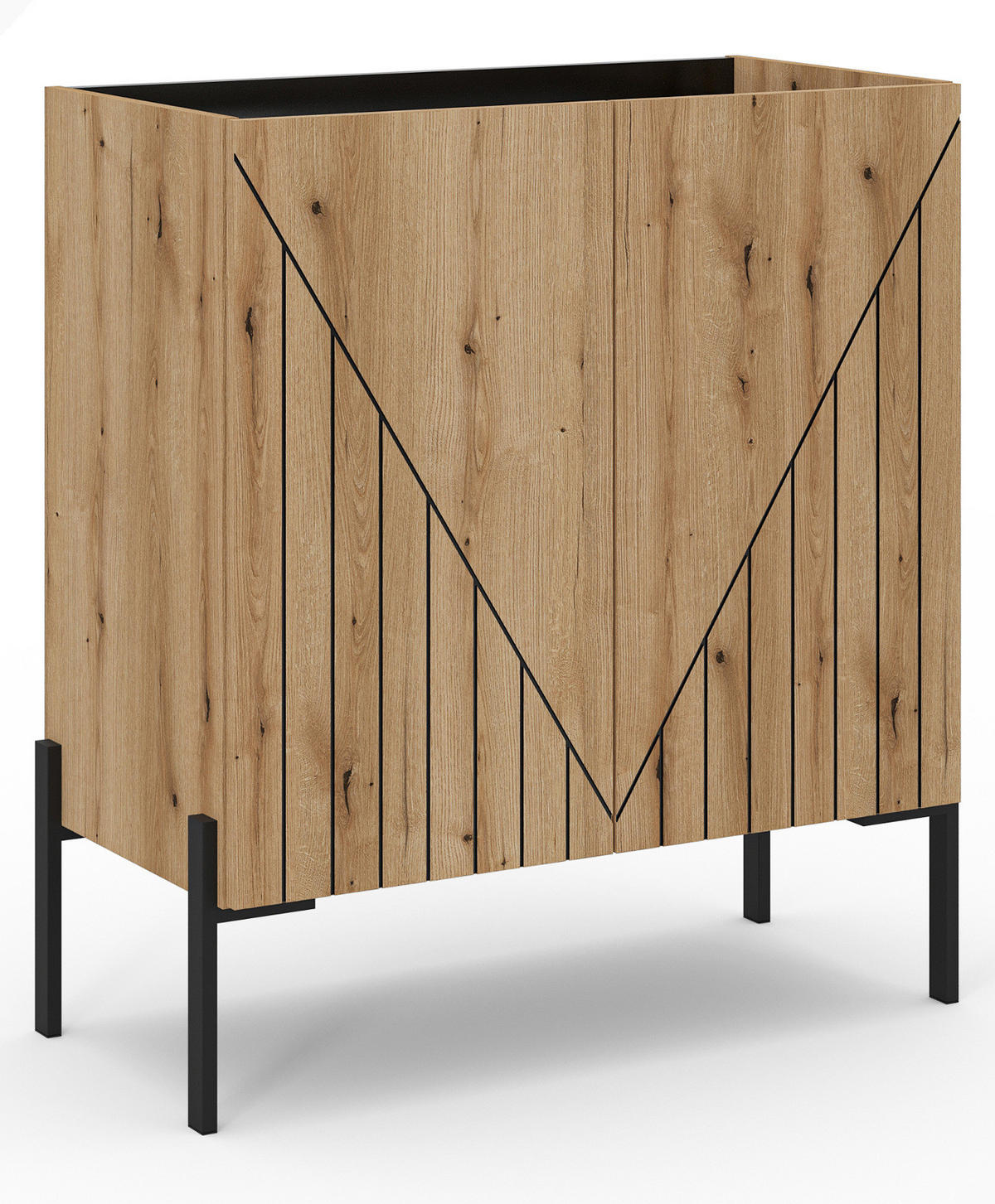 KOMMODE Evoke Eiche 80 x 91 cm, Sideboard mit Soft-Close - Eichefarben/Schwarz, Holzwerkstoff/Metall (80/91/40cm) - Inn.Furn