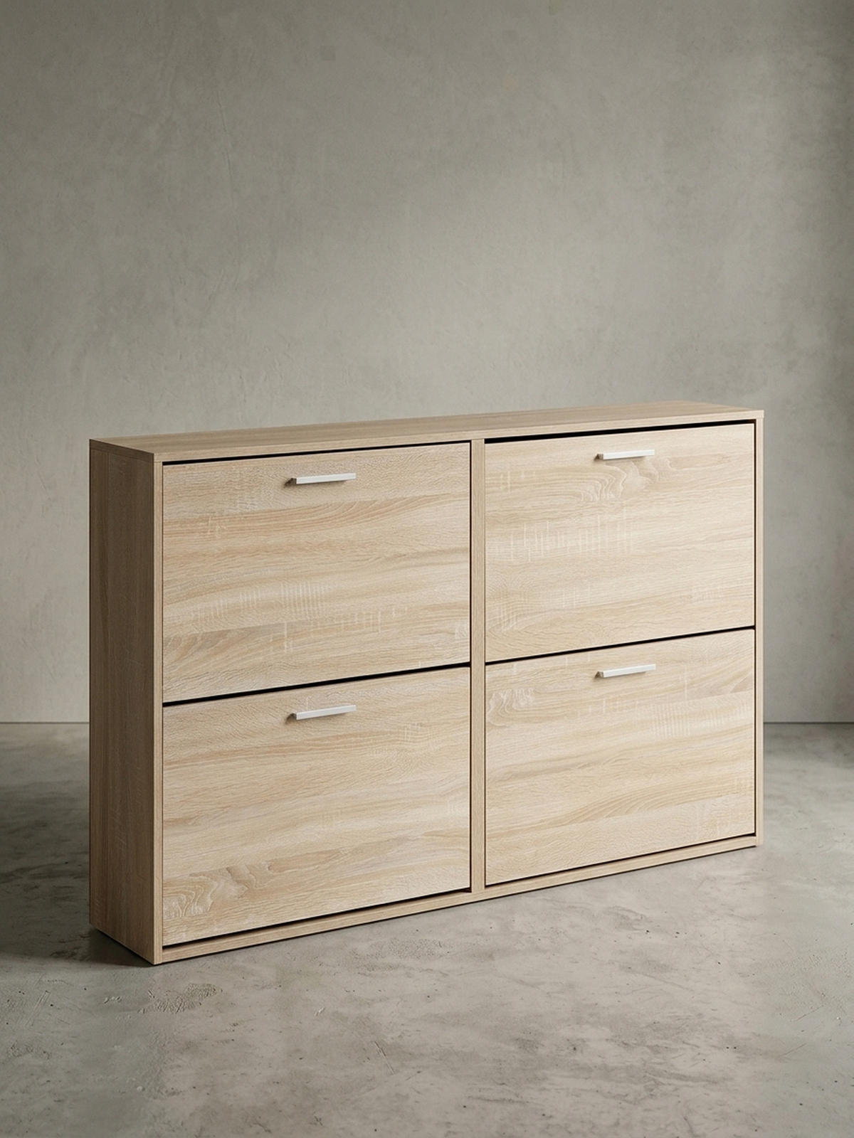 SCHUHSCHRANK Holz mit 4 Klappen und großer Ablage, Beige 120x24x81 cm - Beige, Holz/Metall (120/81/24cm) - KADIMA DESIGN