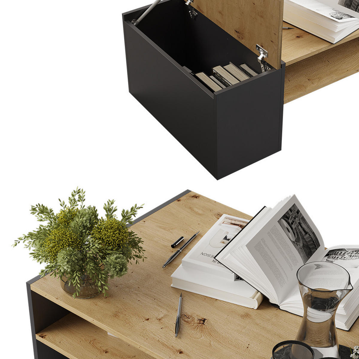 COUCHTISCH Rubby Artisan Eiche/Anthrazit 110 x 60 cm - Anthrazit/Eiche Artisan, Holzwerkstoff (60/110/36cm) - Vicco