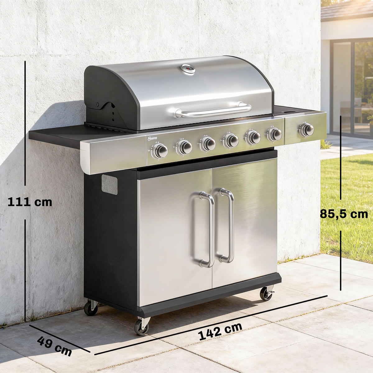 GASGRILL Edelstahl Schwarz - Schwarz, Metall (49/111/142cm) - Outsunny