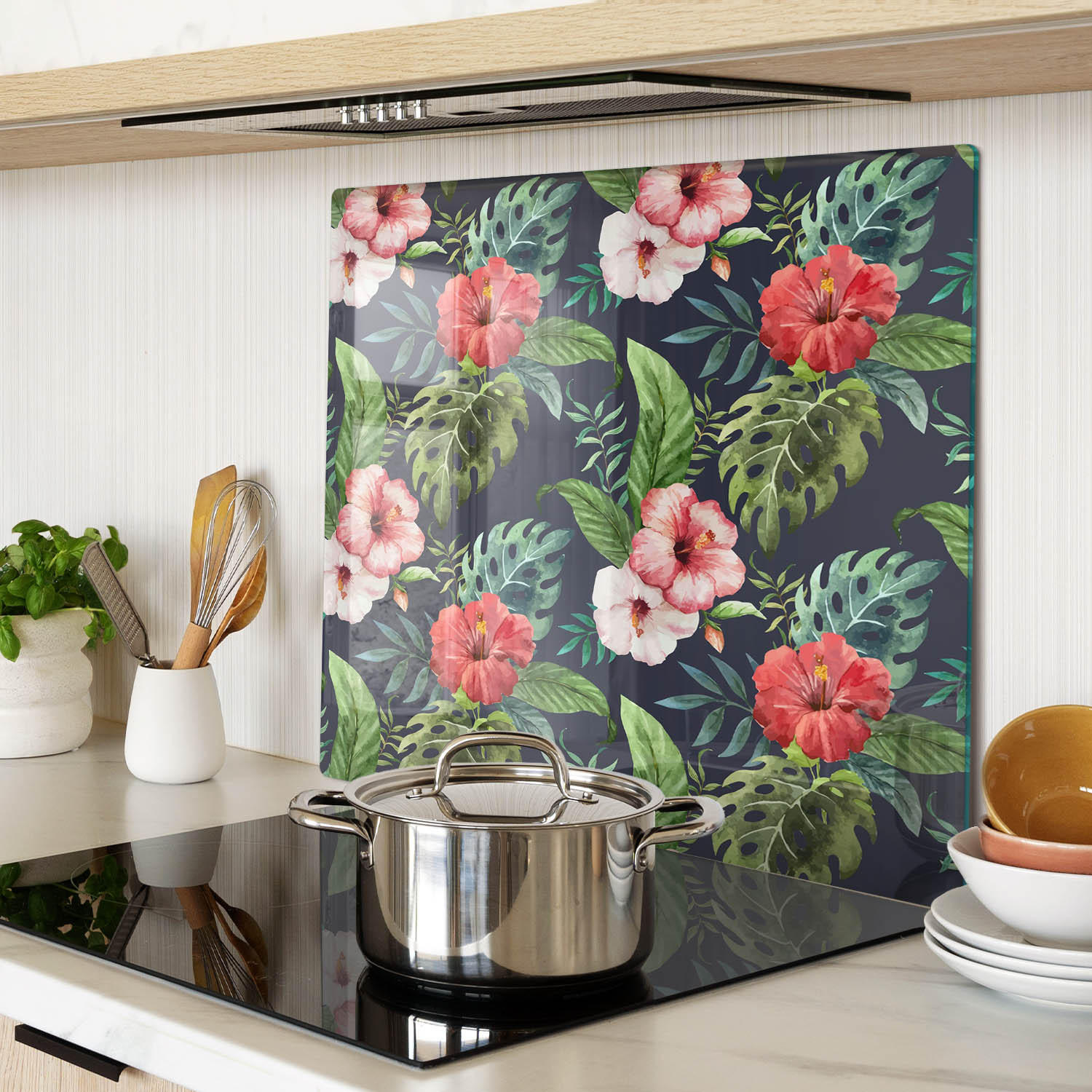 GLASPLATTE 60x52 cm Tropische Blumen - Multicolor, Glas (60/0.4/52cm) - TULUP