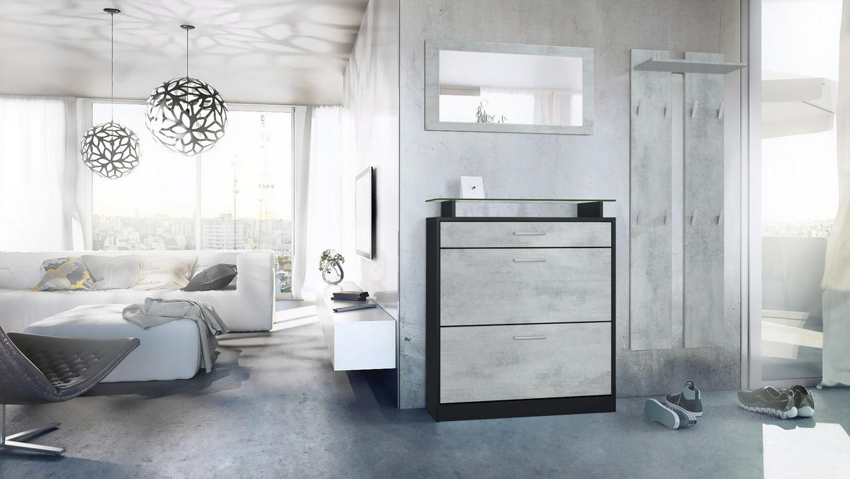 GARDEROBE Loret Front in Beton Oxid Optik - Hellgrau, Holzwerkstoff (180/200/23cm) - Vladon