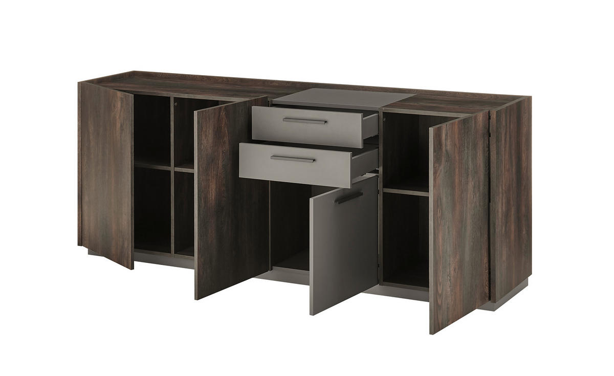 SIDEBOARD M18 Thermo Oak & Anthrazit 200/80/45 cm breit - Graubraun, Holzwerkstoff (200/80/45cm) - Livojo
