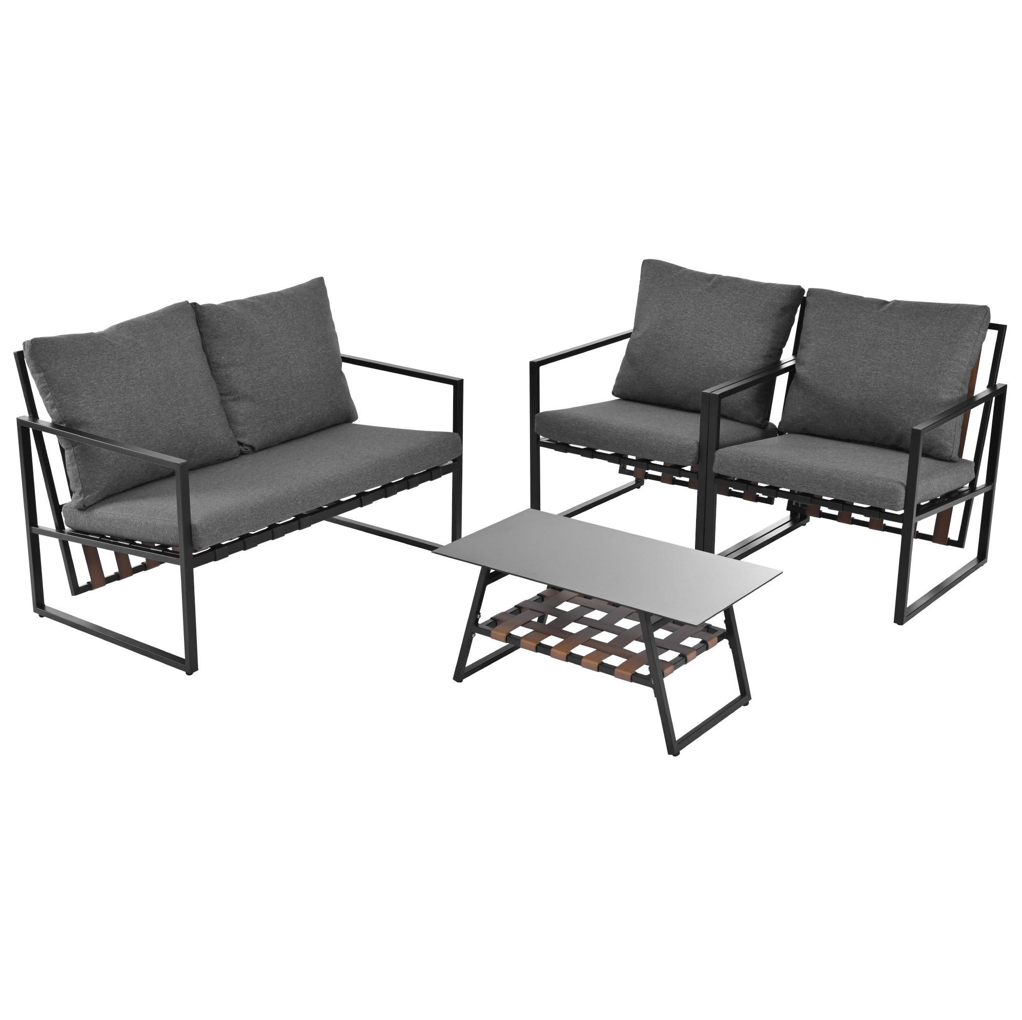GARTENLOUNGE 114/57/80 cm schwarz aus PVC mit Couchtisch und Kissen - Schwarz, Kunststoff - OKWISH