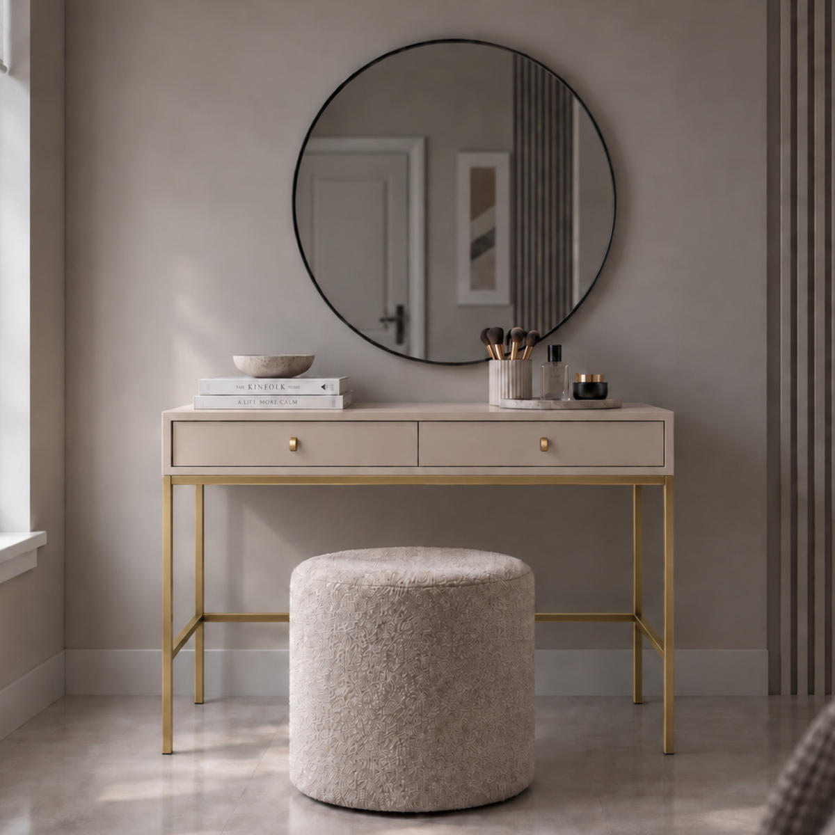 KONSOLENTISCH BARI T2SZ (Beige, Goldene Griffe, Goldenes Gestell, Schubladen) - Beige/Goldfarben, Holz/Holzwerkstoff (50/104/78cm) - Ravio