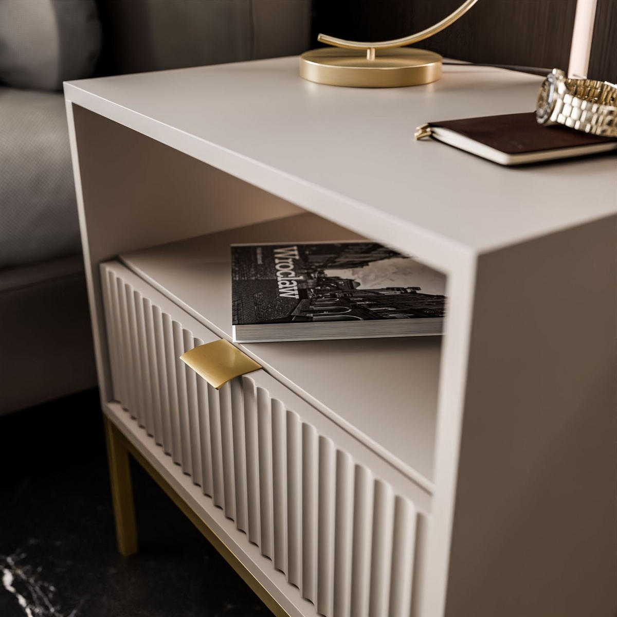 NACHTTISCH CORTADO GOLD S54 KASCHMIR - Beige, Holzwerkstoff (54/56/39cm) - Lookway