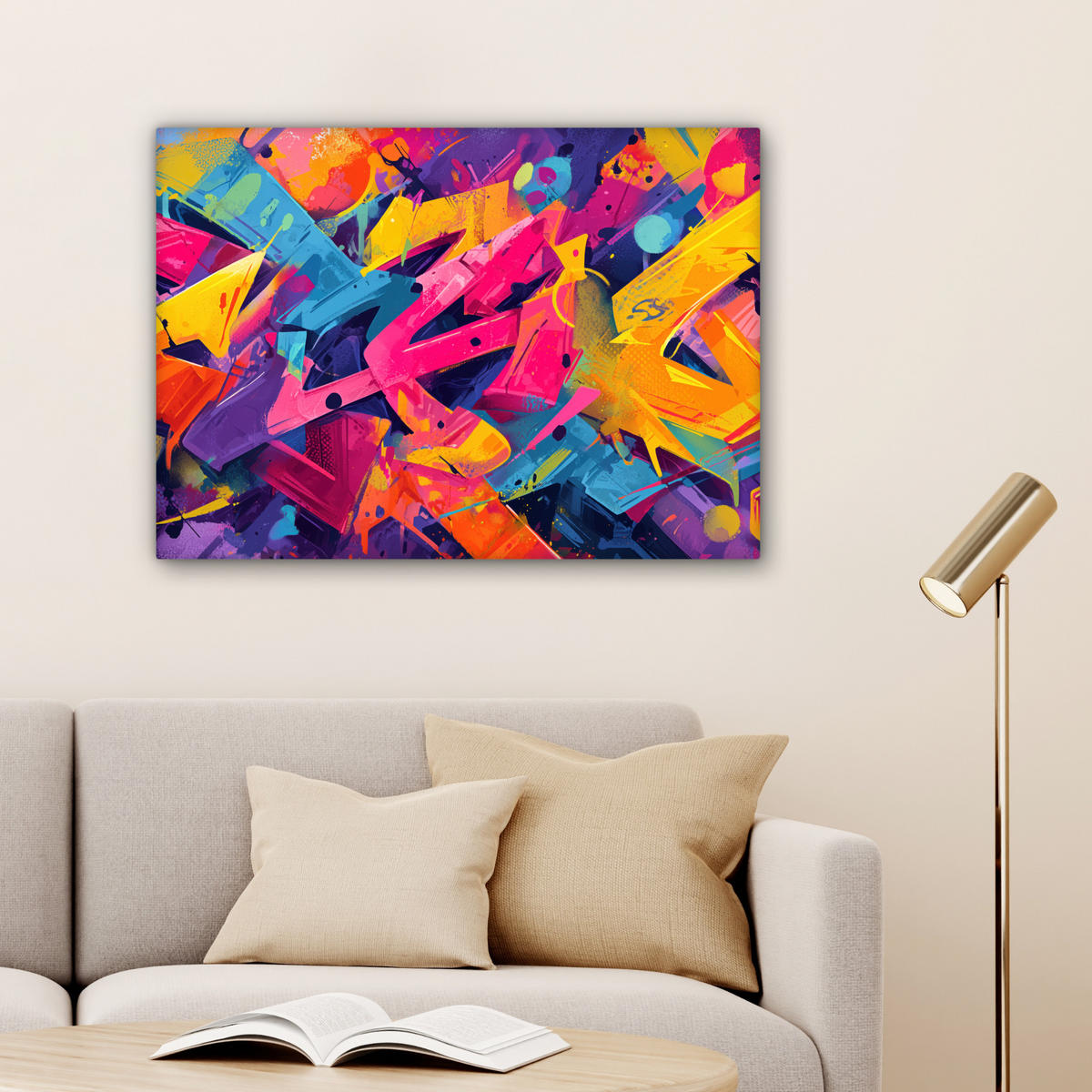 LEINWANDBILD Abstrakt - Formen - Farbenfroh Wandbilder 80x60 cm - Magenta, Textil (80/60cm) - MuchoWow