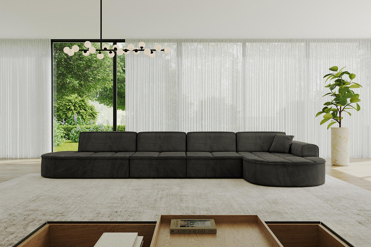 ECKSOFA Ottomane Rechts TARO-L3 - 413x171x79,5 cm Schwarz - Schwarz, Holzwerkstoff/Textil (413/171cm) - ALTDECOR