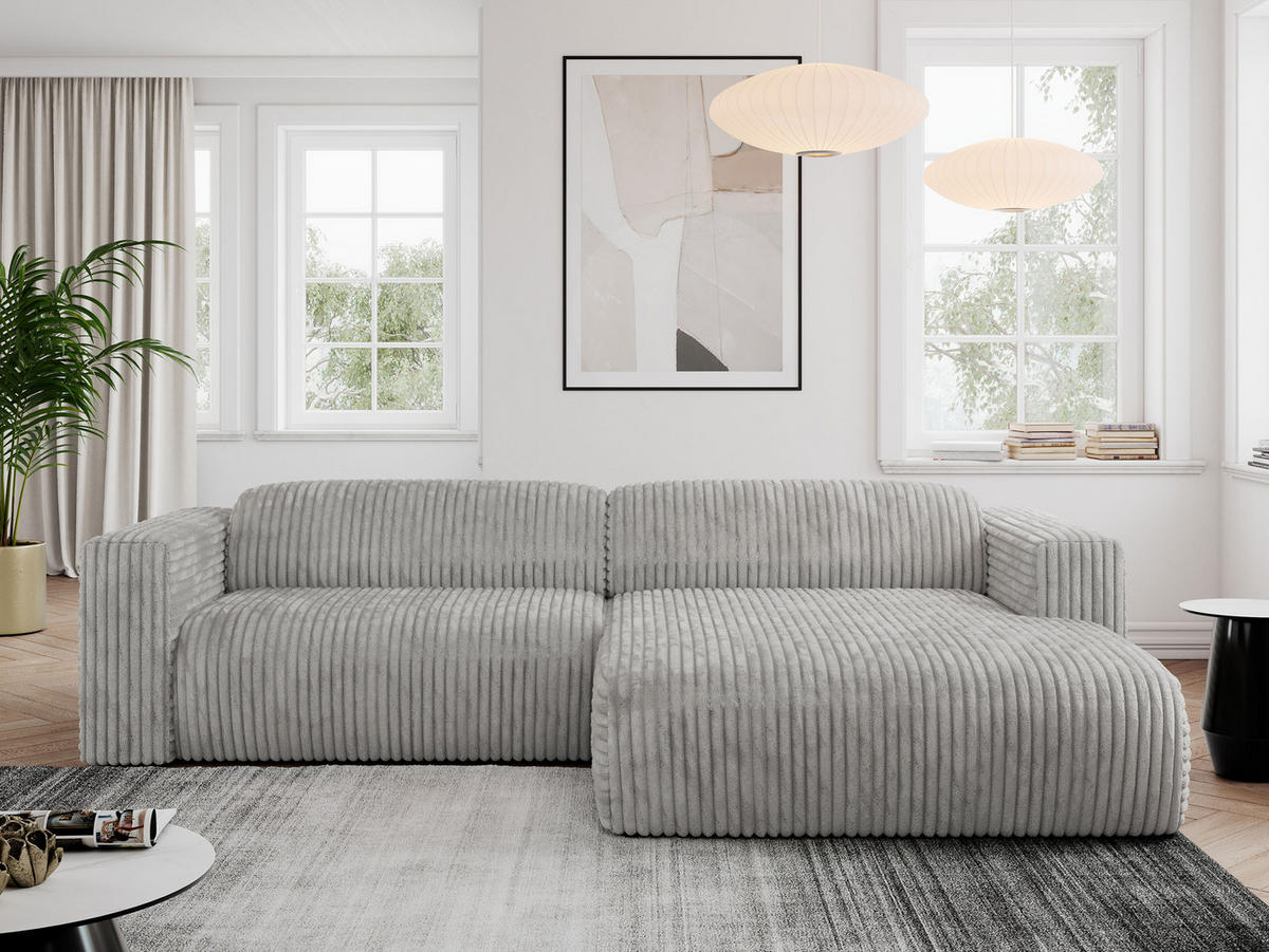 ECKSOFA PASADENA Hellgrau Cord - Rechts Seite - Hellgrau/Schwarz, Kunststoff/Textil (180/288cm) - MKS