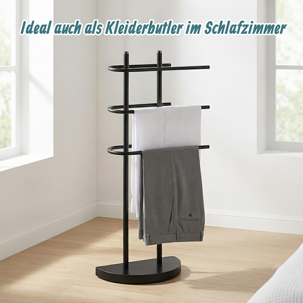 HANDTUCHSTÄNDER Schwarz 3-Stangen freistehend - Schwarz, Metall (39/83/18cm) - Relaxdays