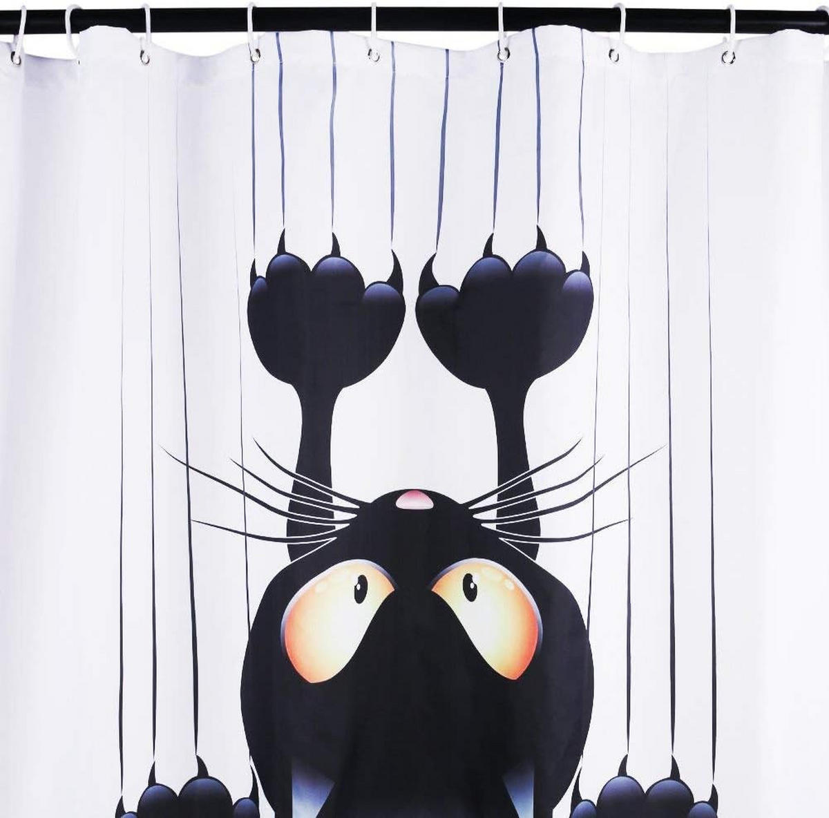 DUSCHVORHANG Katze Schwarz humorvoll 90 x 180 cm Muster mit Haken - Weiß, Textil (90/180cm) - MCBOSON