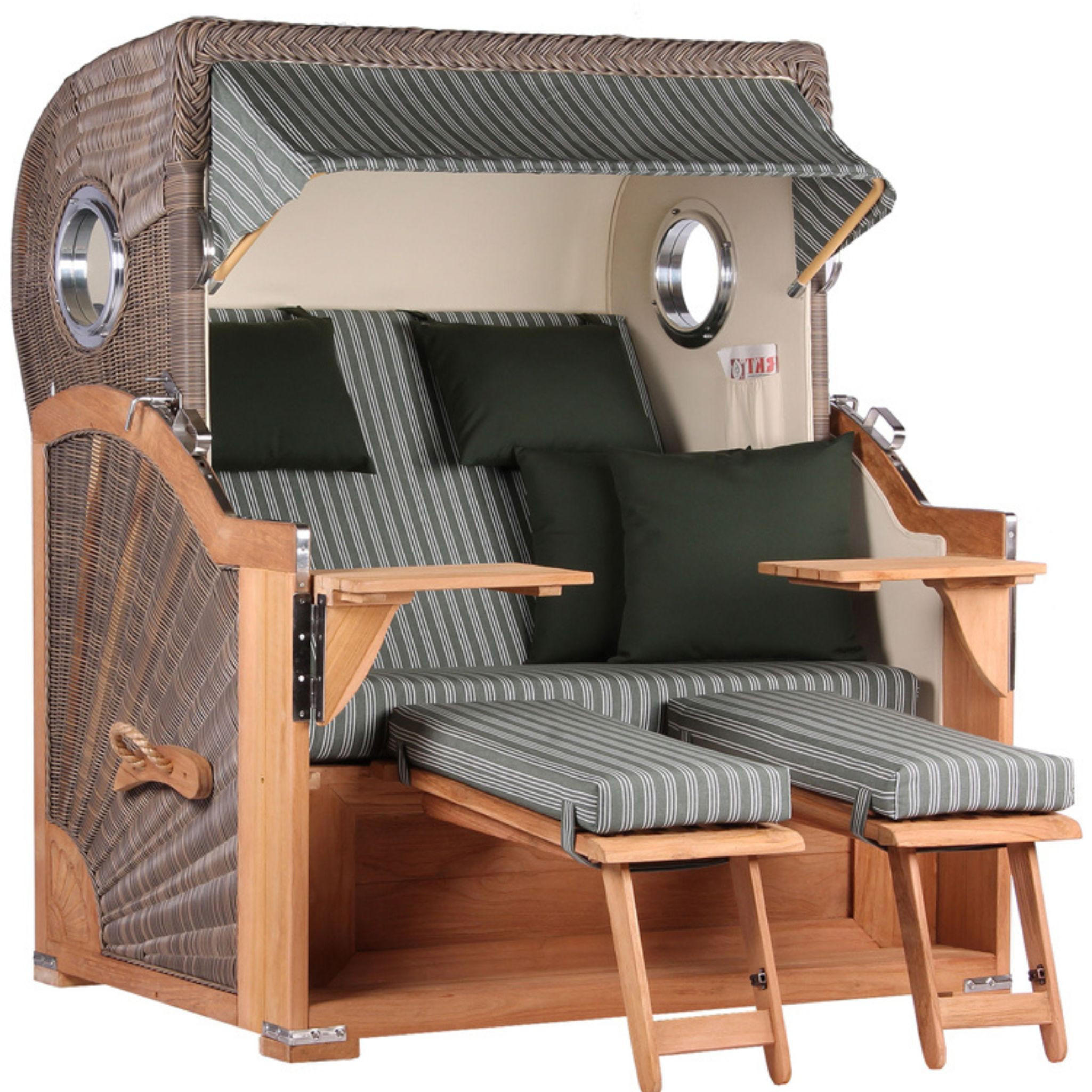 STRANDKORB Baltikum Teak 2,5 Sitzer - Braun/Grün, Holz/Metall (142/170/95cm) - Mr. Deko