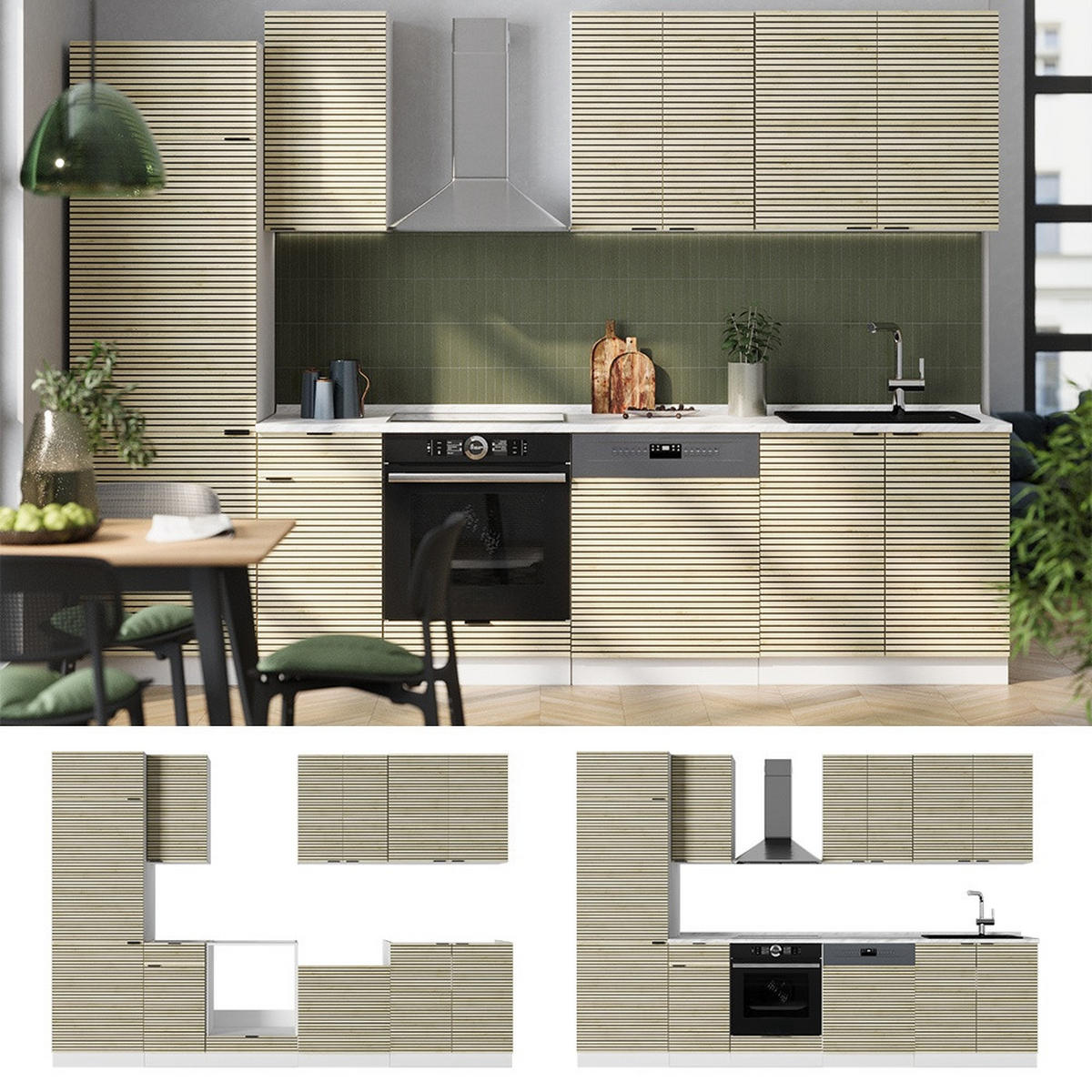 KUCHYŇSKÝ KOUT Fame-Line Dubový panel/bílá 300 cm , PD Mramor - bílá/barva dubu, kompozitní dřevo (300/206.8/60cm) - Vicco