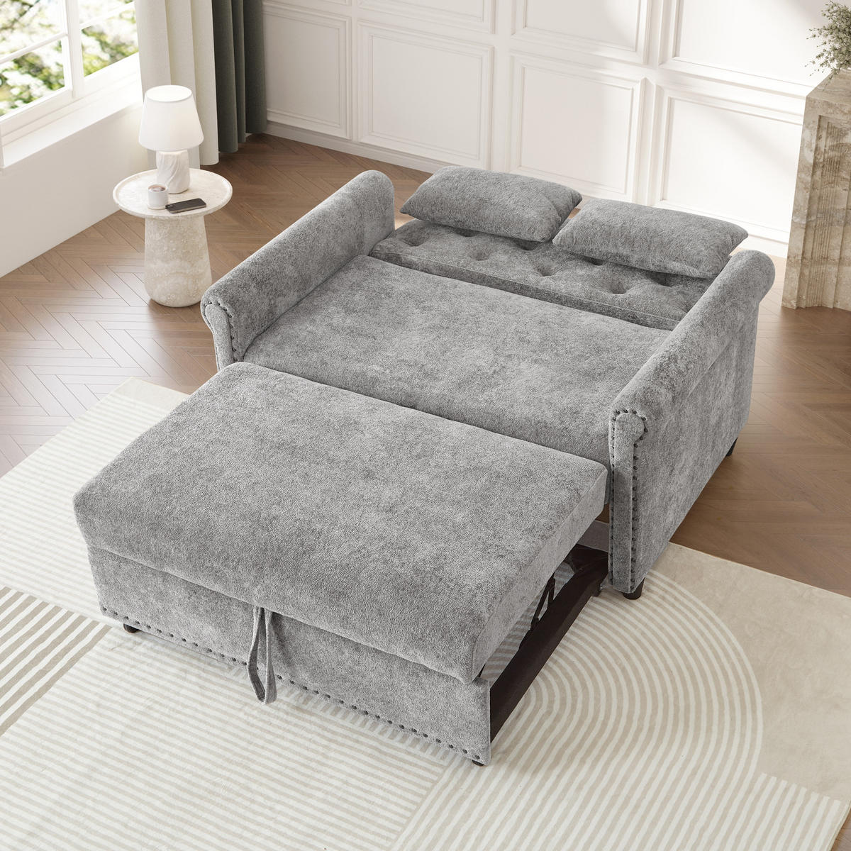 SCHLAFSOFA Grau mit Ausziehbett und 3-fach verstellbarer Rückenlehne, Chenille - Schwarz/Grau, Holzwerkstoff/Kunststoff (120/82/170cm) - CHICFURN