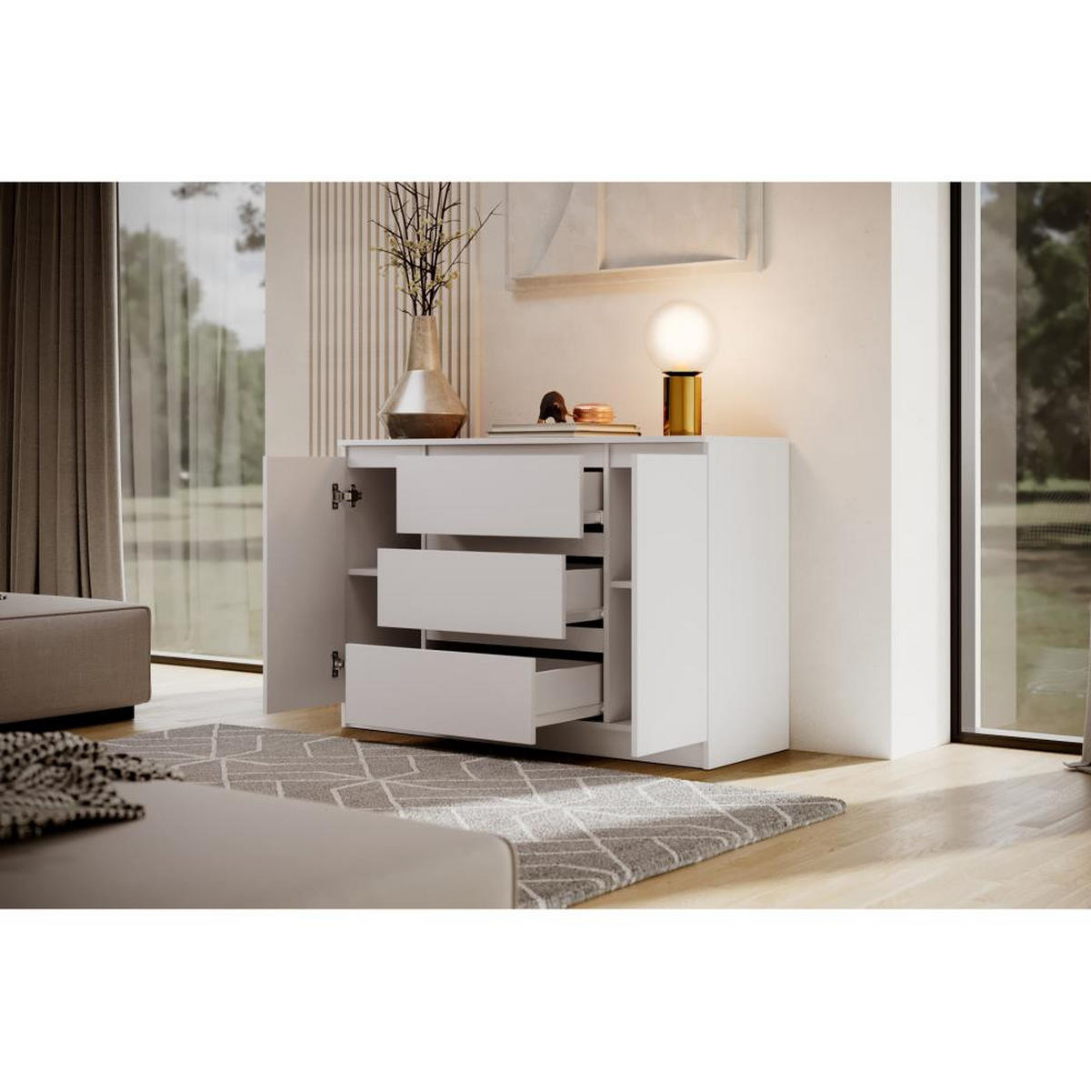 KOMMODE Lemon 120 cm mit zwei Türen und drei Schubladen Weißmatt - Weiß, Holzwerkstoff (120/78/39cm) - Beautysofa