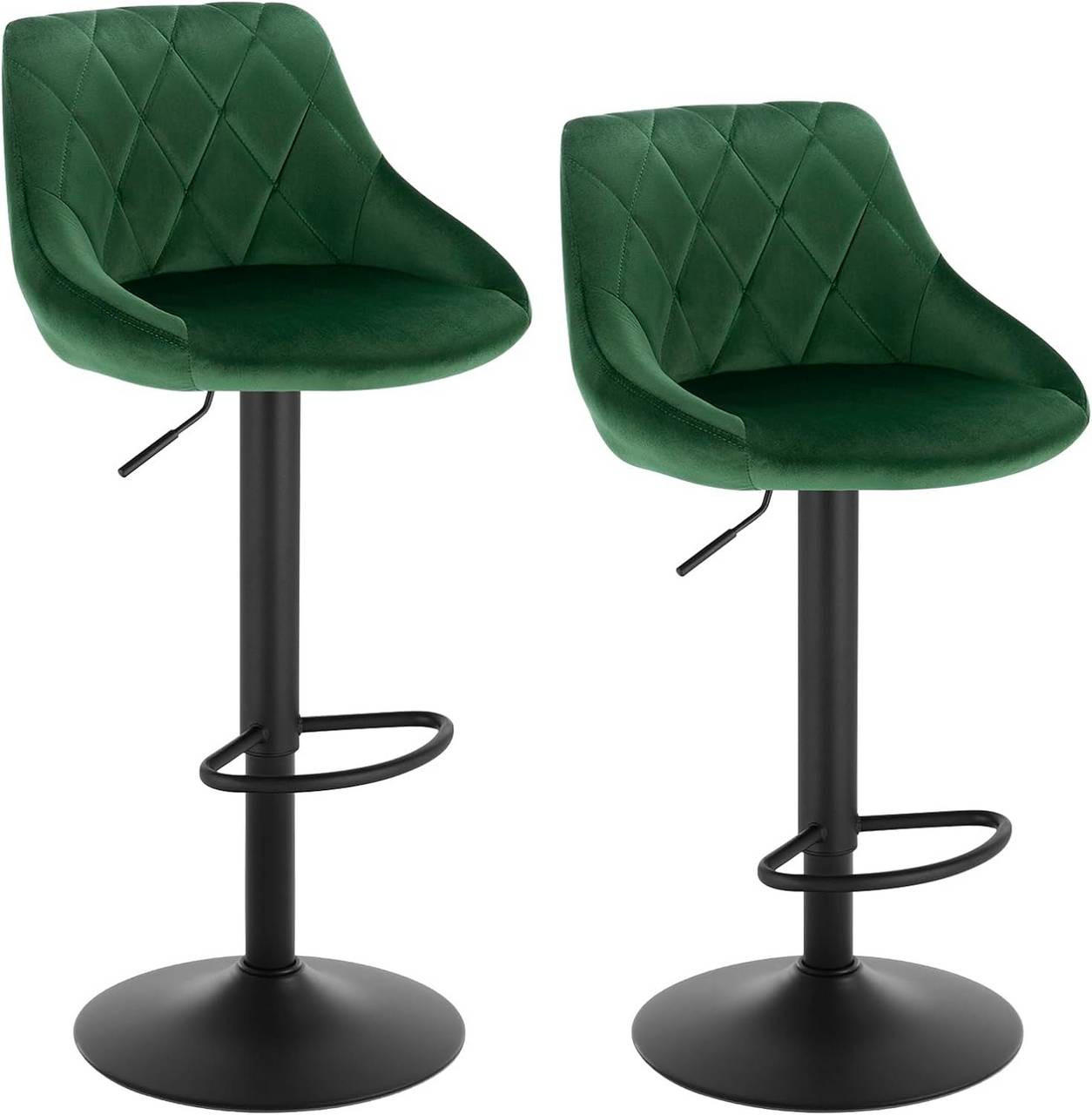 BARHOCKER 2er Set, aus Samt, Drehbar, Dunkelgrün - Dunkelgrün/Schwarz, Textil/Metall (47/83/39cm) - Woltu