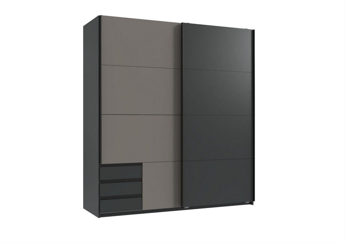 KLEIDERSCHRANK Emden in Graphit mit Saharagrau - Schwebetürenschrank Breite 179 cm ohne Spiegel - Grau, Holzwerkstoff (179/198/65cm)