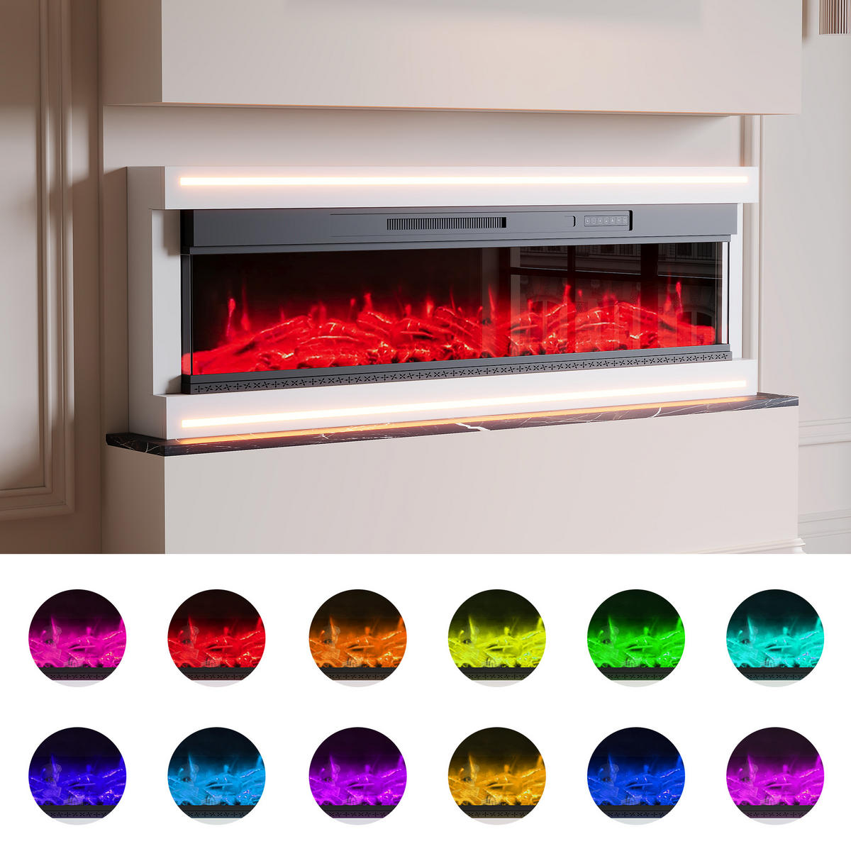 ELEKTROKAMIN 136,8x17x51 cm LED Flamme weiß - Weiß, Holz (127/51.3/17cm) - LEBENLANG