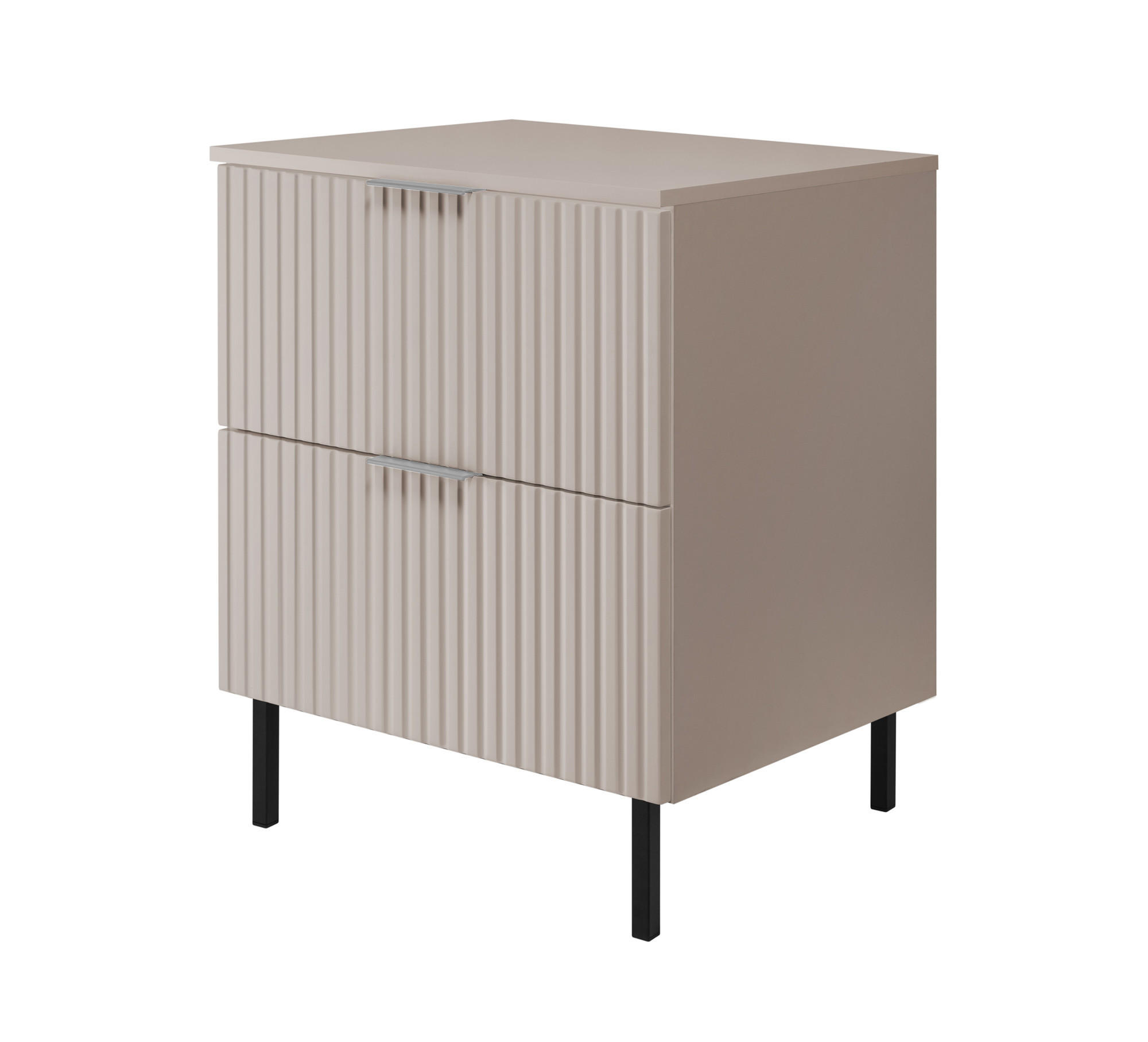 WASCHBECKUNTERSCHRANK, Kaschmir, 60 x 77 x 46 cm, silberner Griff, schwarze Beine + Arbeitsplatte - Beige/Silberfarben, Holzwerkstoff (60/77/46cm) - 3XE LIVING