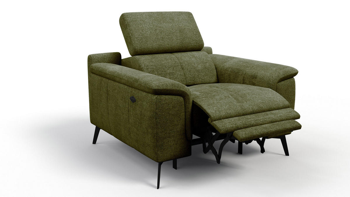 SESSEL FIERO mit Relaxfunktion, olivgrün - Schwarz/Olivgrün, Holzwerkstoff/Textil (114/82/103cm) - Courtois Laville