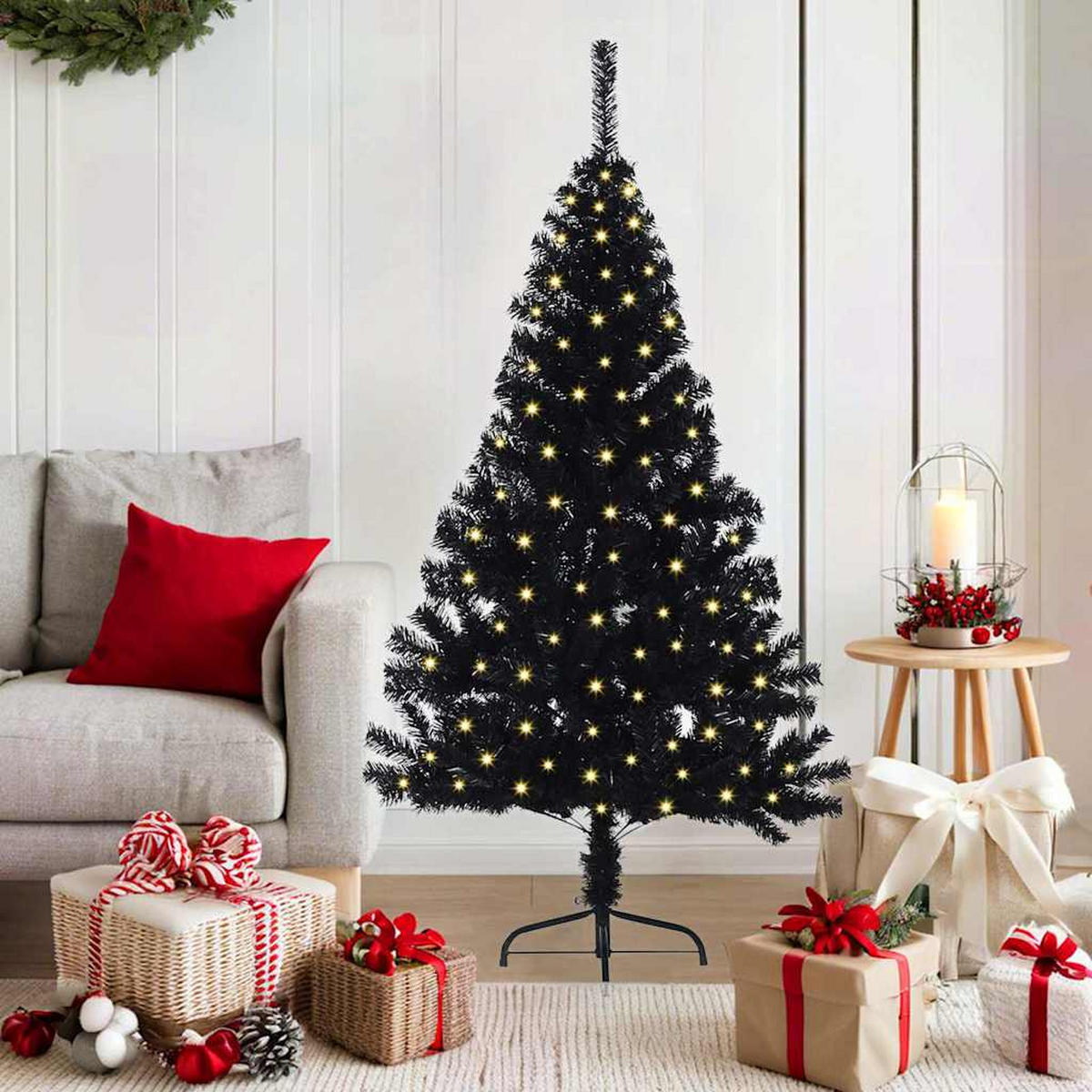 WEIHNACHTSBAUM Künstlicher Vorbeleuchteter Haltbar 95/95/150 cm Schwarz PVC - Schwarz, Kunststoff (150cm) - vidaXL