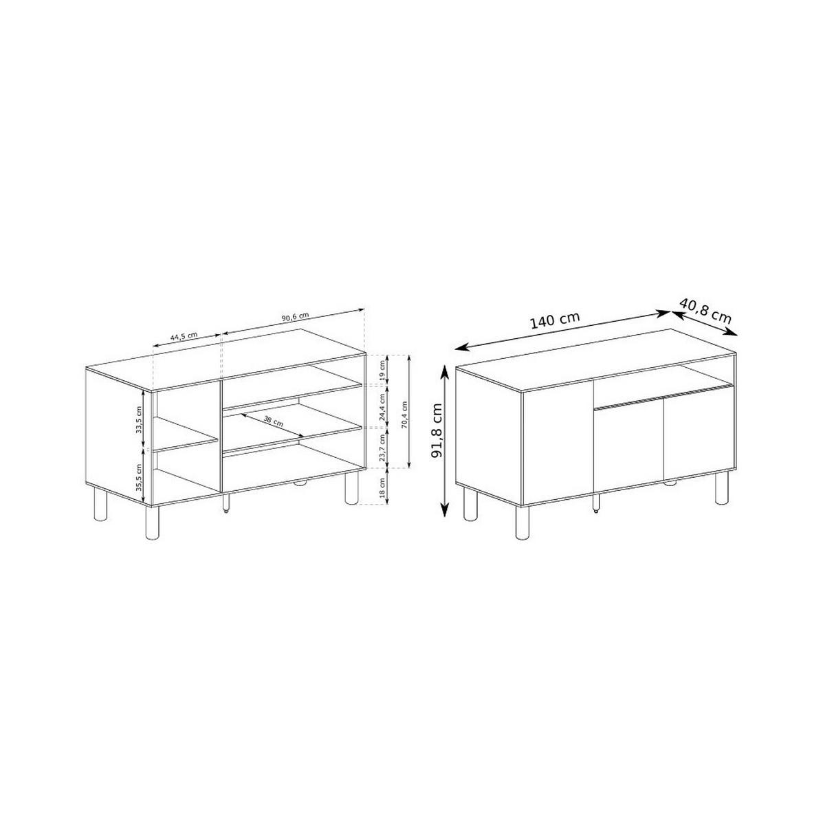 KOMMODE SABBIA 140/91,6/40,6cm mit Schubladen 3 Türen Eichefarben - Eichefarben, Holzwerkstoff (140/91.6/40.6cm) - MASSENO