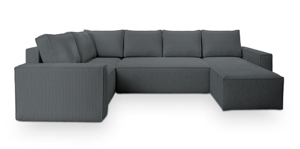 WOHNLANDSCHAFT NORENA L-S Grau Kordstoff mit Schlaffunktion - Grau, Holz (295/85/157.5cm) - MASSENO