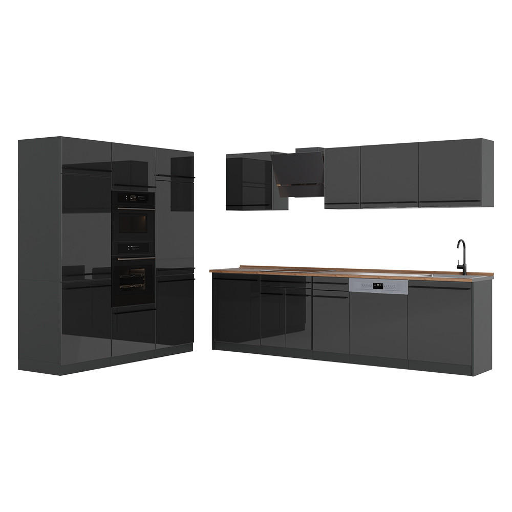 KUCHYŇSKÝ KOUT R-Line, Antracitový vysoký lesk/Antracit, 180 cm pracovná doska Dub Goldkraft - antracitová/vysoce lesklá černá, kompozitní dřevo (180/206.8/60cm) - Vicco
